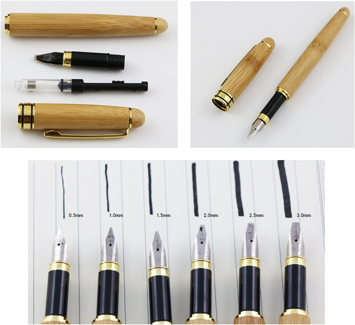 Calligraphy Fountain Pen Set - 5 Sizes, Stub Tip, Bamboo Handle, Piston Ink Container, Multi-Language Art Pen for Gothic, Italic, Arabic Fonts (2.9Mm) - 1.5 Mm. image number 6