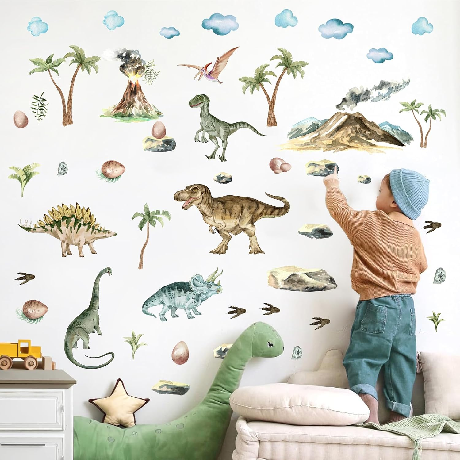 Barri Design Large Watercolor Dinosaur Wall Decals Creative Animal Dino Peel and Stick Mountain Forest Big Dinosaur Stickers for Boys Room Kids Bedroom Toddler Classroom Nursery Decor - Dinosaur B image number 6