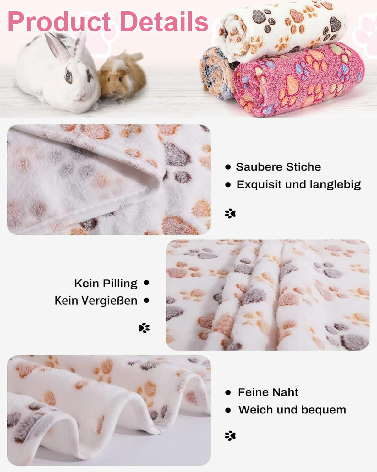 SCJJZ Pack of 2 Cat Blankets, Cat Blanket for Cats, Cuddly Blanket Dog Washable and Fluffy Soft and Warm Blankets Pets for Small Medium Dogs Cats Pet Blanket Sleeping Mat 40 X 60 Cm image number 5