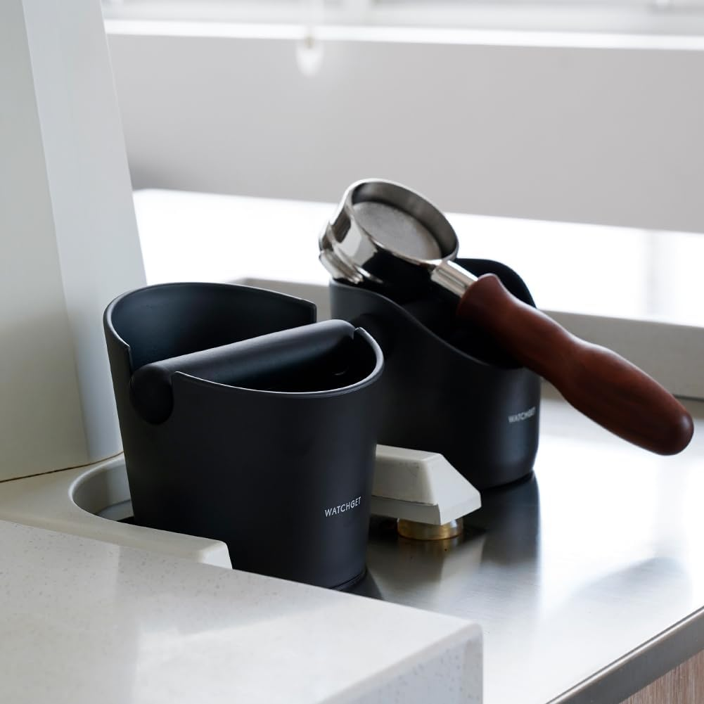 Espresso Knock Box,Watchget Coffee Knock Box with Durable Knock Bar Space-Saving Coffee Ground Bin Non-Slip Base, Small Espresso Dump Bin image number 1