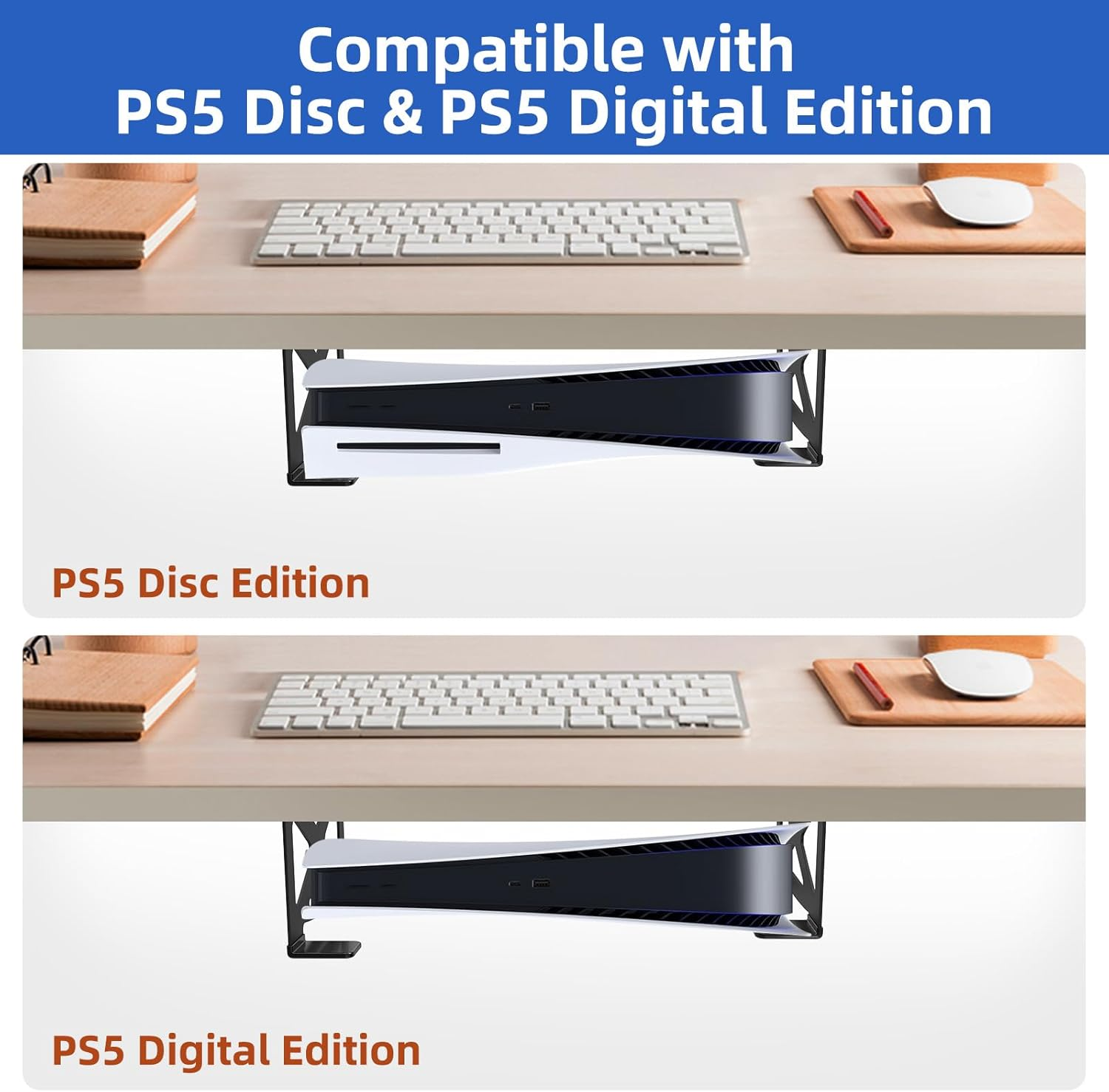 FOROIRON under Desk Holder for Ps5,Stealth Mount Compatible with Playstation 5 Disc & Digital Edition Stand image number 5