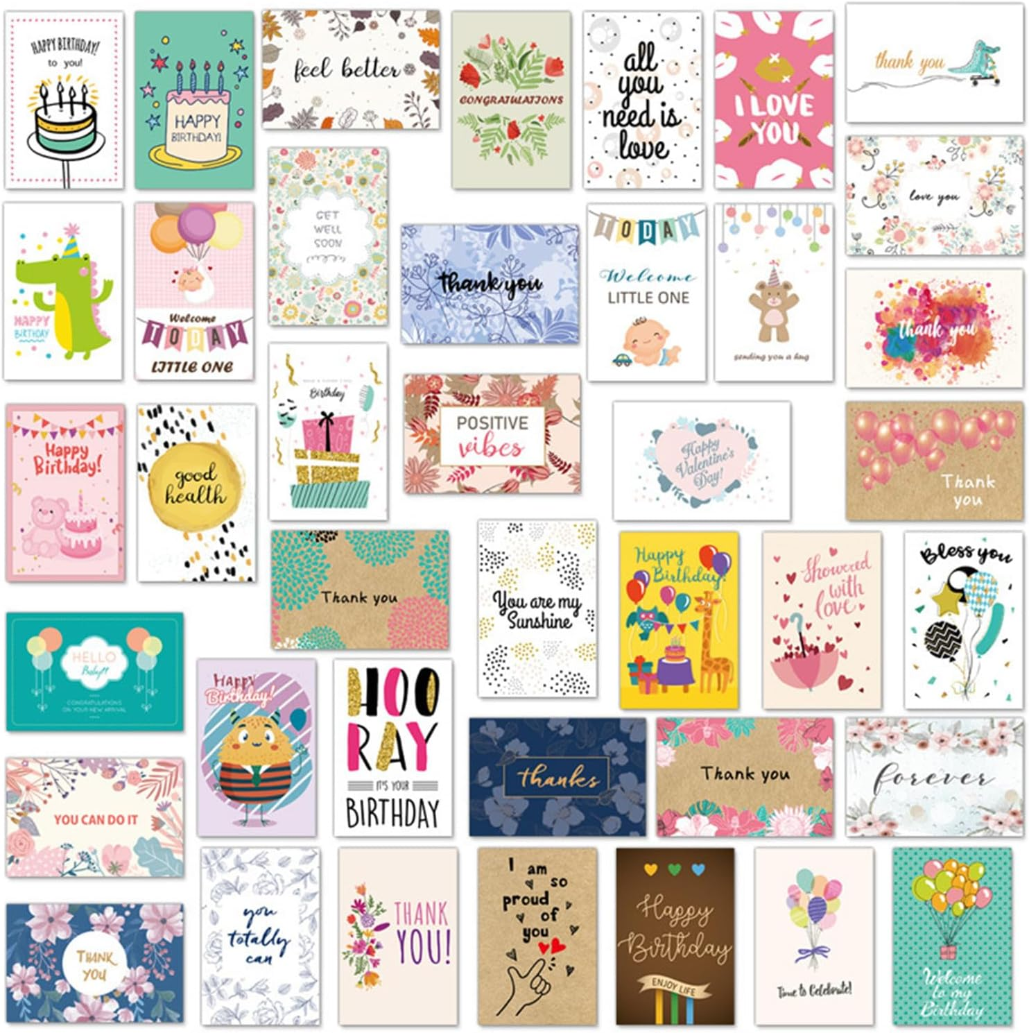 SYTHAK 40PCS All Occasion Cards Assortment with Envelopes - 4X6 Inch Bulk Greeting Cards and Blank Notes,40 Unique Designs-Birthday,Thank You,Congratulations,Wedding,Baby, Friendship,Sympathy. image number 3
