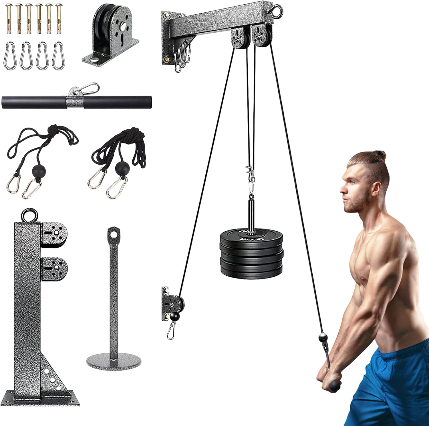 Youngly LAT Pull down Wall Pulley Cable Machine Strength Workout Equipment Home Gym image number 3