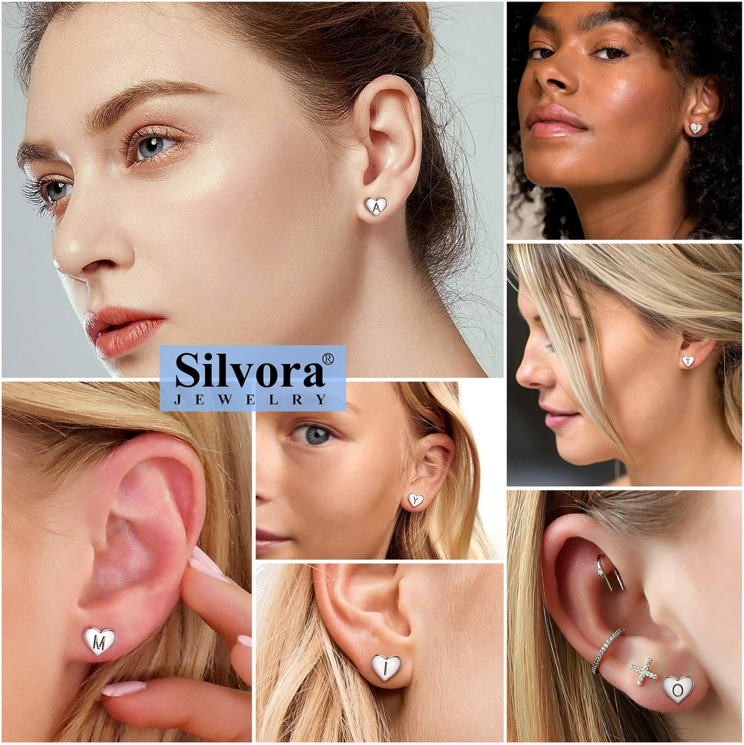 Silvora 925 Sterling Silver Heart Initials Earring for Women Stud Letter Earring for Girls Love Jewelry Birthday Gift image number 1