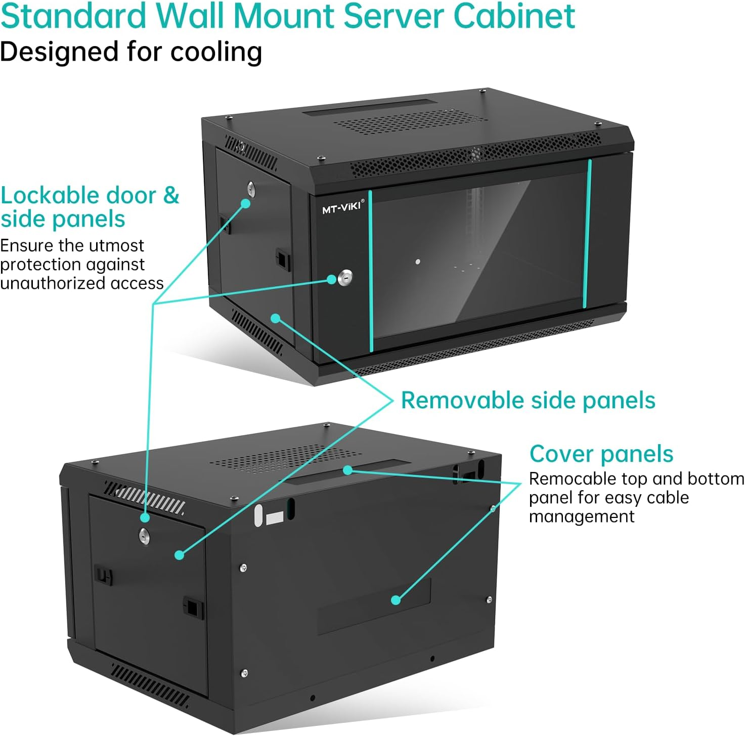 MT-VIKI 6U Wall Mount Server Cabinet Network Rack Vented Enclosure, 0.8Mm Thick, 17.7'' Deep (450Mm), for 19'' IT Equipment, Included 1Pcs 10'' Depth Rack Shelf image number 2