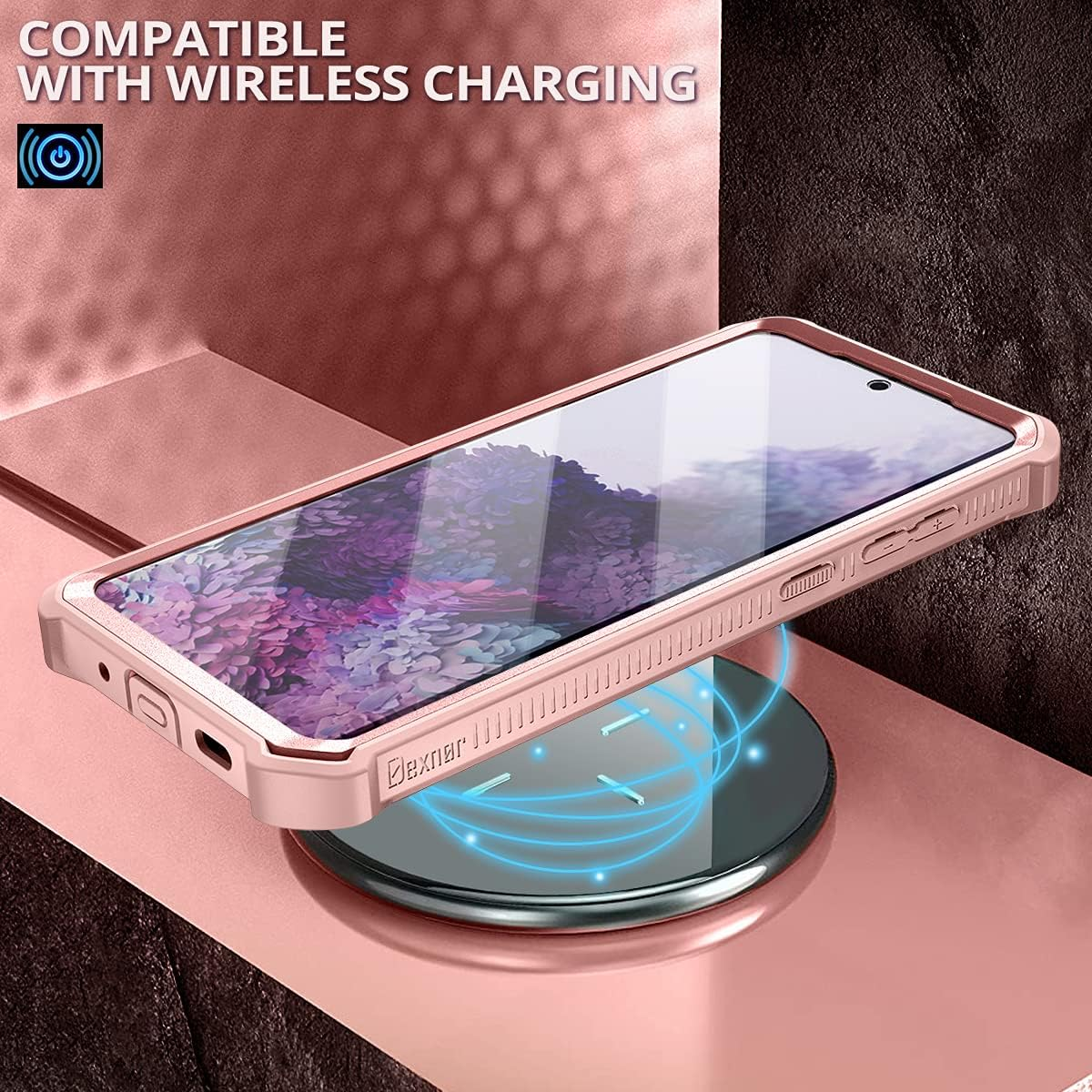 Dexnor for Samsung S20 plus Case, [Built in Screen Protector and Kickstand] Heavy Duty Military Grade Protection Shockproof Protective Cover for Samsung S20 plus - Rose Gold - Purple image number 3