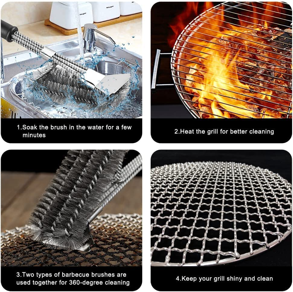 2 Pack BBQ Grill Brush, 18 Inch BBQ Accessories, BBQ Cleaning Brush Safe Bristle Free BBQ Brush,100% Rust-Proof Stainless Steel- BBQ Grill Cleaner for Gas, Charcoal, Smoker, Porcelain, Infrared Grill image number 4