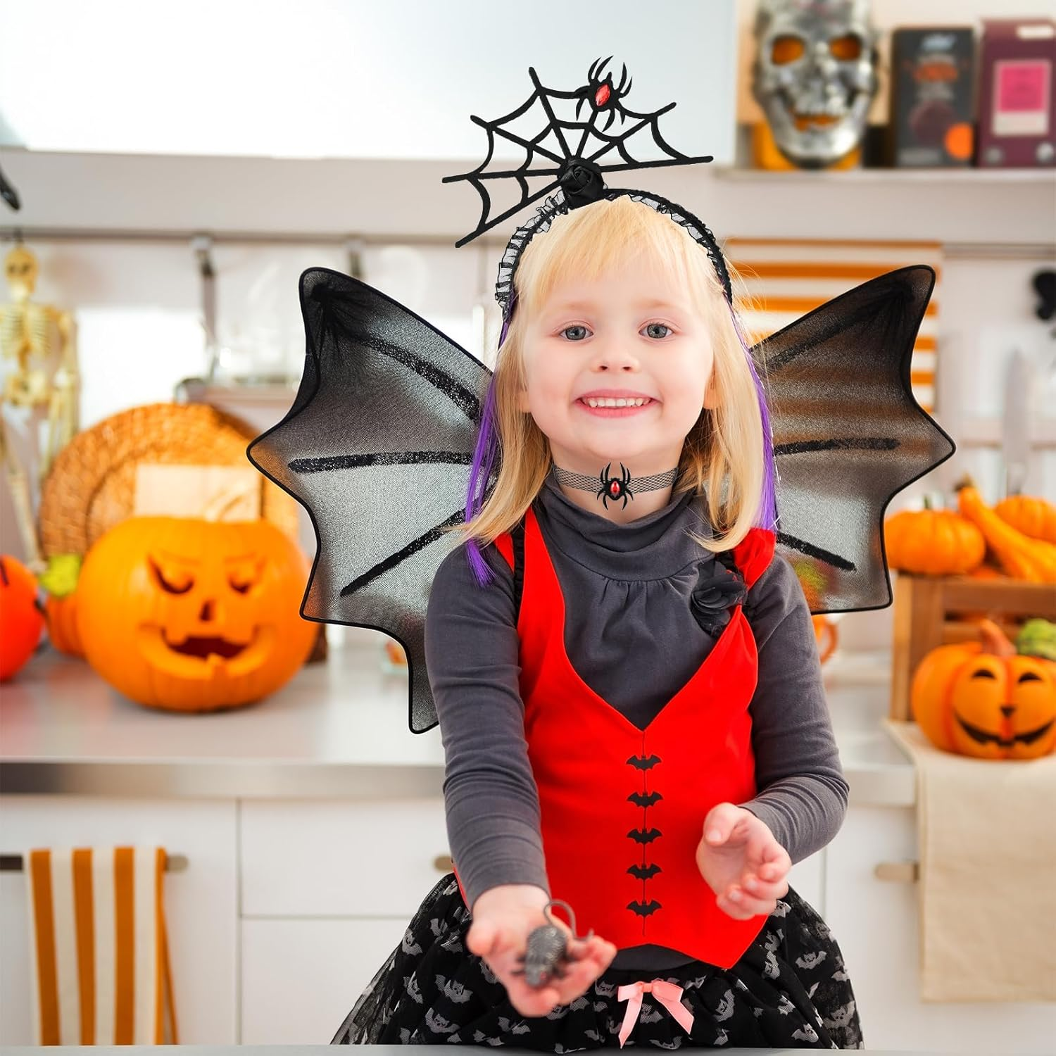 Charmburst 2 Pieces Halloween Spider Headband and Collar Black Red Spider Costume Headpiece Set Hair Accessories Fancy Dress Cosplay Party Decoration image number 1