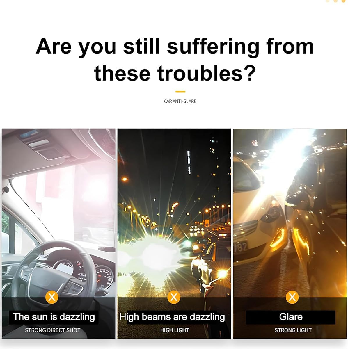 AIMALL Car Sun Visor Anti-Glare Mirror &ndash; Dual-Lens Day and Night Driving Visor with Button Extension &ndash; Anti-High Beam Acrylic Lens, Scratch-Resistant, 5.3X12.6In, Amber + Yellow image number 4