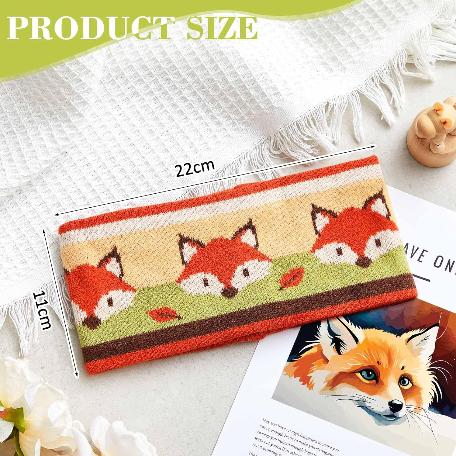 Xuniea Women Wool Ear Warmer Headband, Knitted Cute Fox Multicolored One-Size Crochet Head Wraps Thick Fleece Lining Hair Bands for Outdoor Sports image number 5
