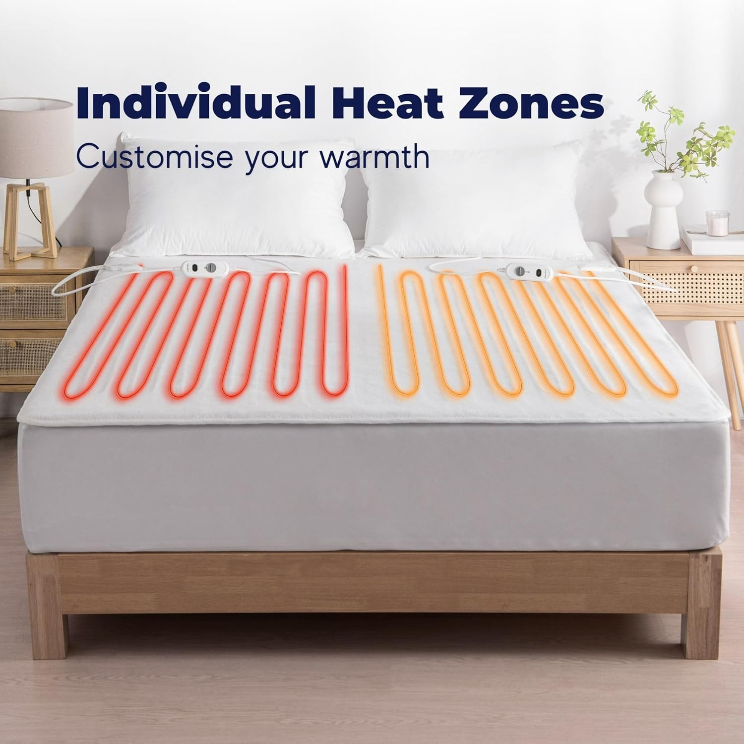 Dreamaker Dual Control Washable Fitted Electric Blanket 3 Heat Setting Safety Overheat Protection Machine Washable Underblanket White Queen image number 6