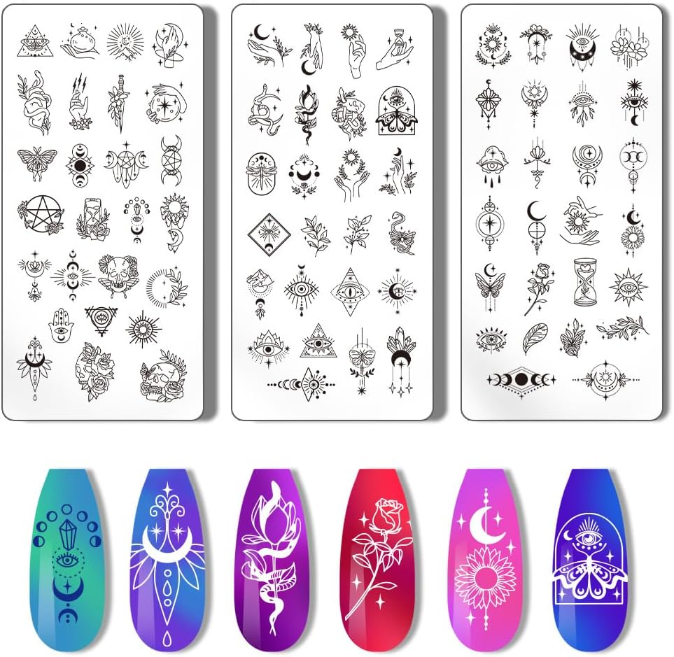 PH Pandahall Pack of 3 Moon Star Nail Stencil Stamp 12 Constellations Nail Stamp Plate Night Sky Nail Art Stencils Print Nail Stencils Nail Picture Plates for Nail Printing Manicure Salon
