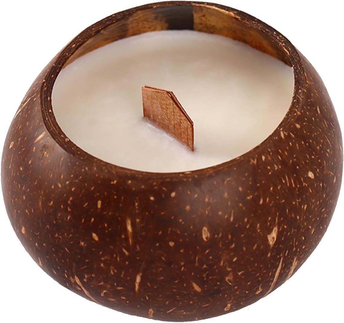UPAUS Coconut Shell Candle, Natural Wood Wick, 10Oz Coconut Scented Soy Candle, Natural Coconut Shell, Ideal for Home and Beach D&eacute;cor, Aromatherapy Candle with Organic Coconut Shell image number 5