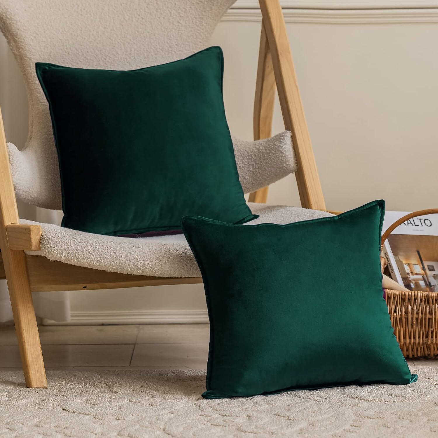 JIAHANNHA Velvet Green Throw Pillow Covers Pack of 2 Decorative Soft for Couch Sofa Bedroom Livingroom Car 20&times;20 Inches image number 2