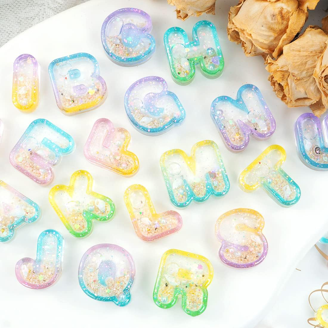 Voyyphixa Alphabet Resin Molds Resin Shaker Molds Charms Epoxy Quicksand Silicone Casting Molds with 26PCS Seal Film for Keychain Jewelry Pendant DIY Decoration Art Craft (Quicksand Mold) - Quicksand Mold image number 2