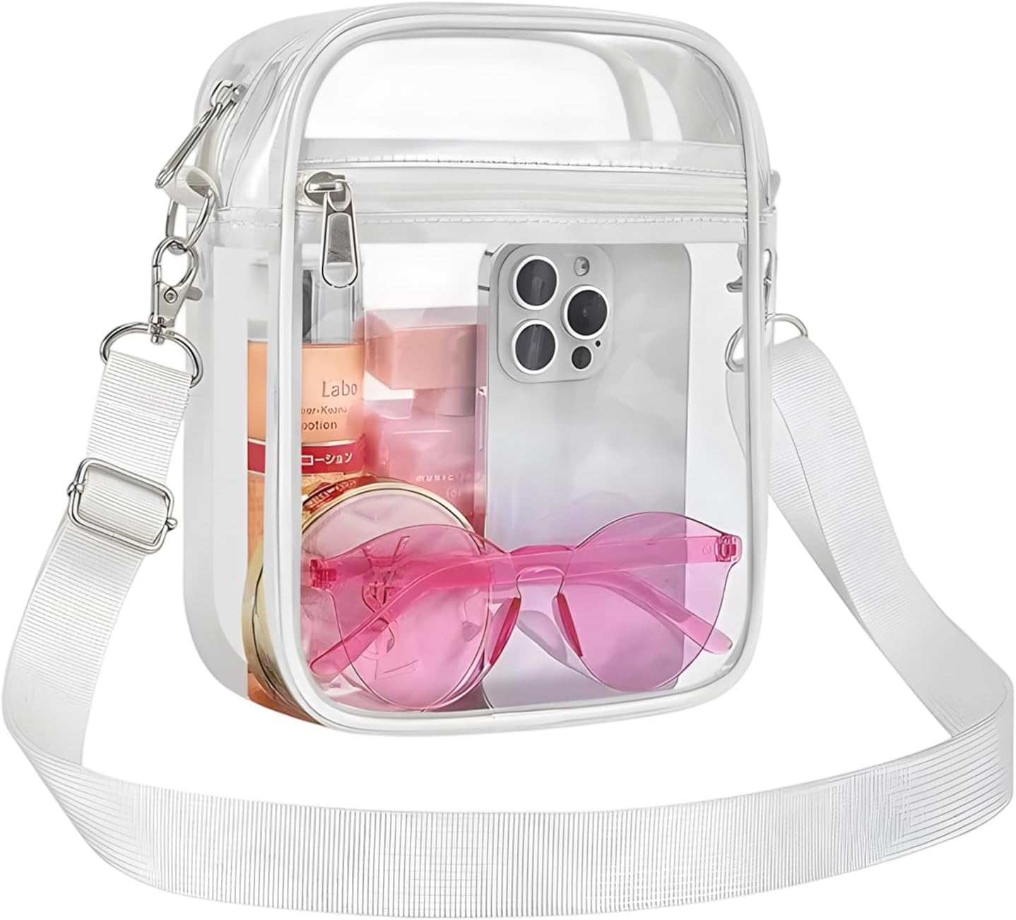 Supcomsta Clear Crossbody Bag, Clear Toiletry Bag with Color-Block Border, Double-Layered Clear Makeup Bag for Concerts Sports Festivals Toiletries, Wash Bag, Daily & Travel Use (Black, Large)