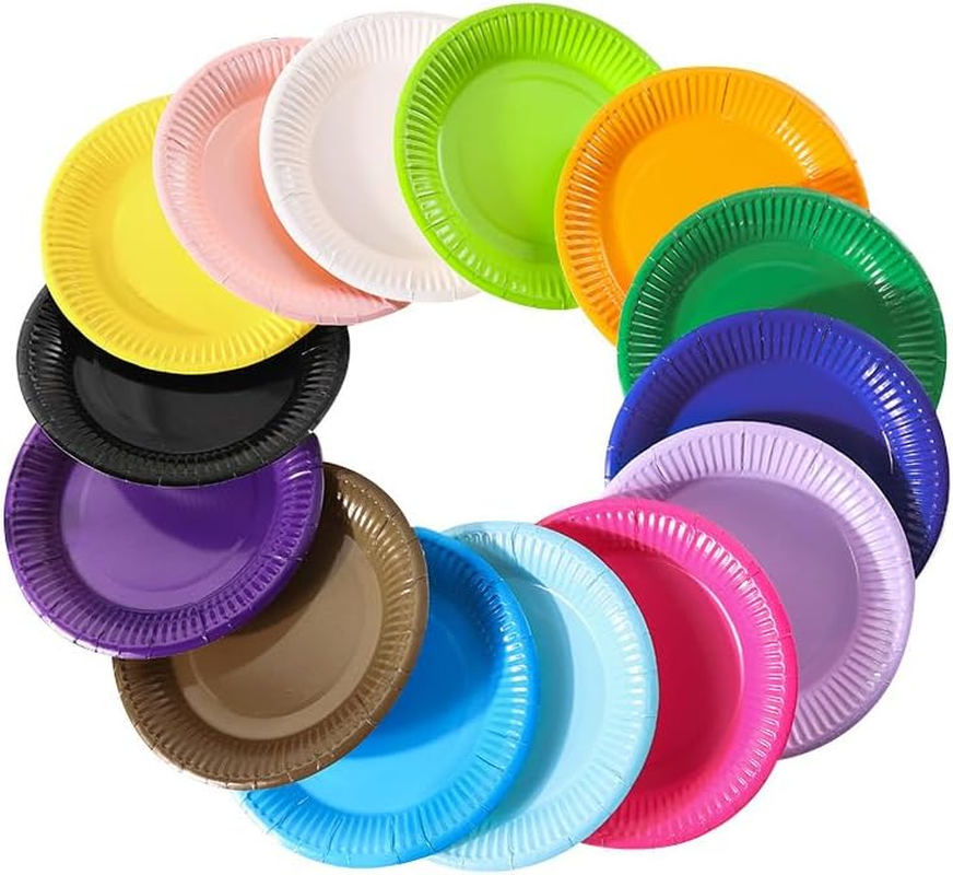 Colorful round Disposable Paper Plates, 50Pcs Colorful Paper Dinner Plate Disposable Party Paper Plates, 7 Inch round DIY Colored Paper Dish for Dessert Plates image number 6