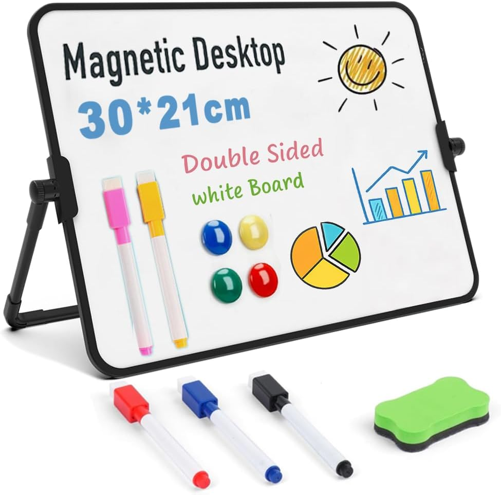 Magnetic Whiteboard Desk Double Sided White Boards with Stand Portable Small White Board Reusable for Office, Classroom,Home School Kids Drawing to Do List (42 * 30Cm) image number 3