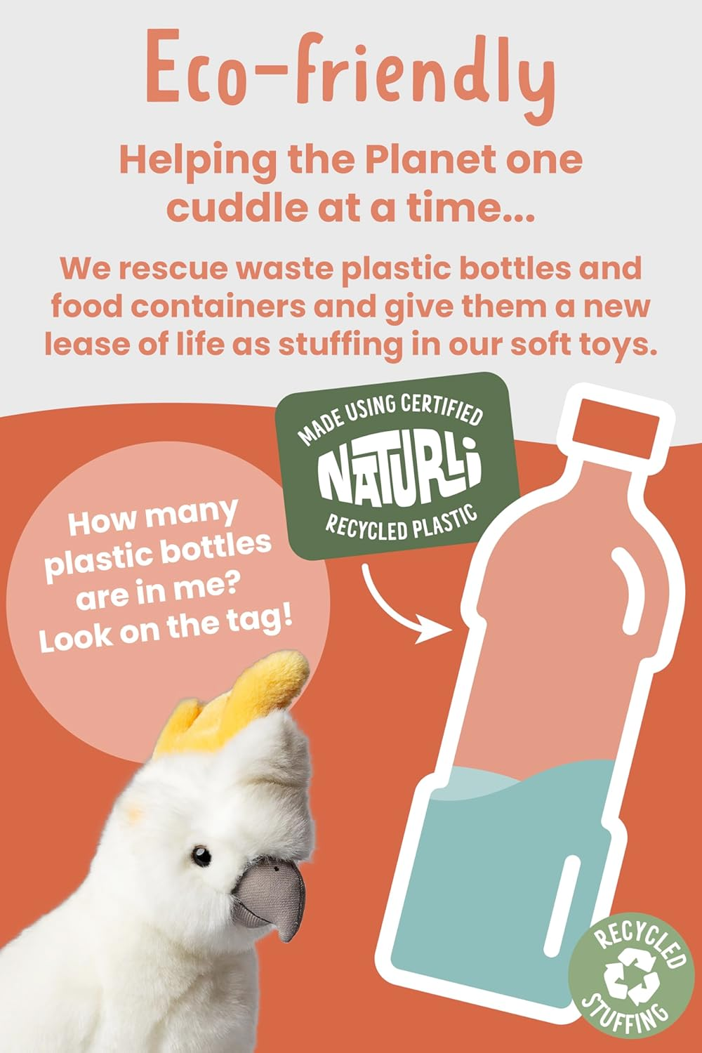 Living Nature Cockatoo Stuffed Animal, Realistic Plush Bird Toy, Soft and Cuddly Companion for Kids, Educational Wildlife Toy with Fact Tags, Eco-Friendly and Made with Naturli Recycled Materials image number 4