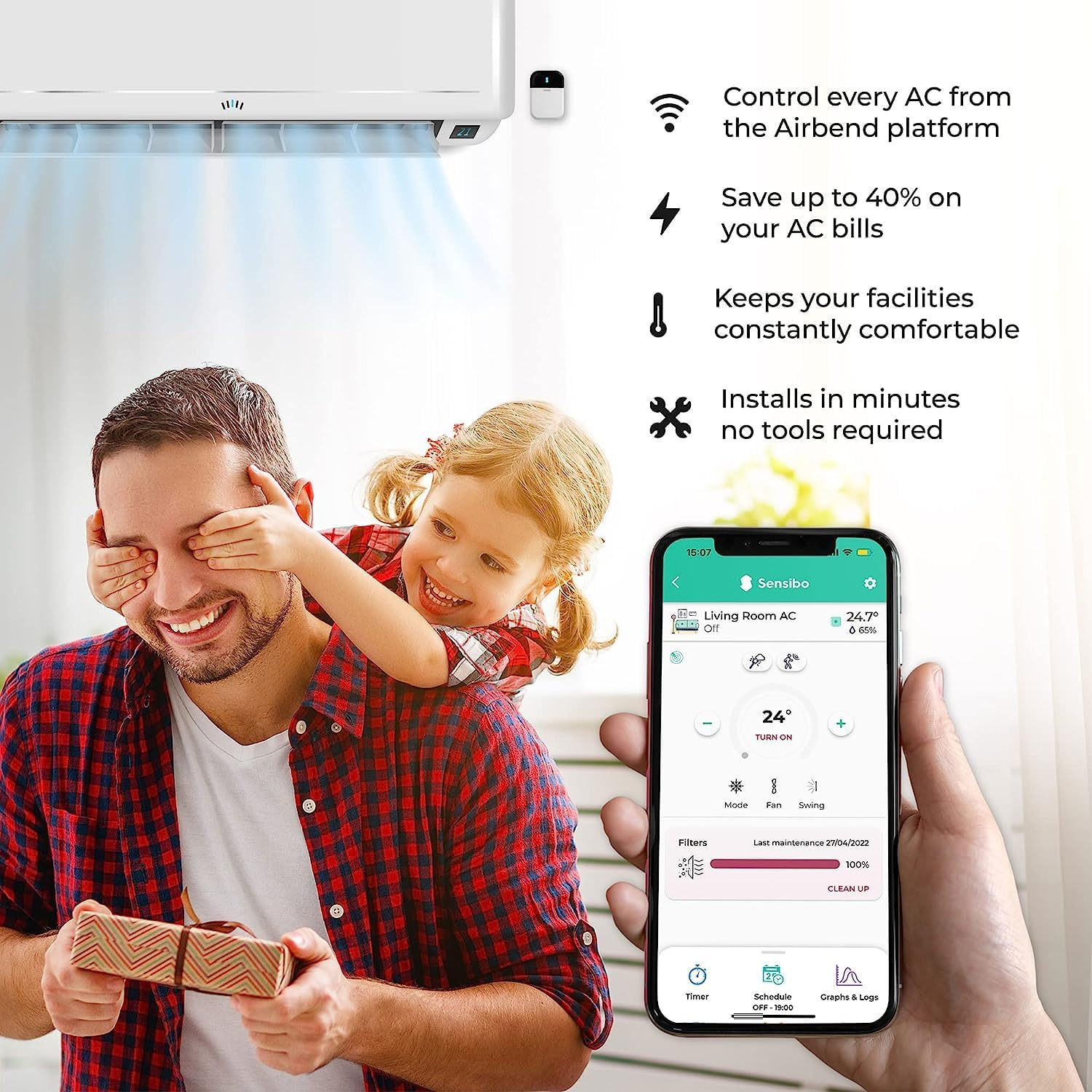 Sensibo Sky, Smart Home Air Conditioner System - Quick & Easy Installation. Maintains Comfort with Energy Efficient App - Automatic On/Off. Wifi, Google, Alexa and Siri. (White) - Storm Grey image number 5