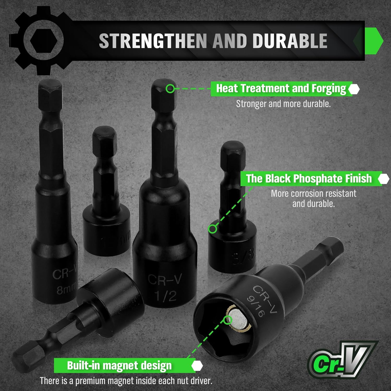 SWANLAKE 39Pcs Magnetic Nut Driver Master Kit,1/4" Quick-Change Hex Shank, SAE & Metric Power Nuts Driver Drill Bit Tools Set,Cr-V Steel with Storage Case image number 5