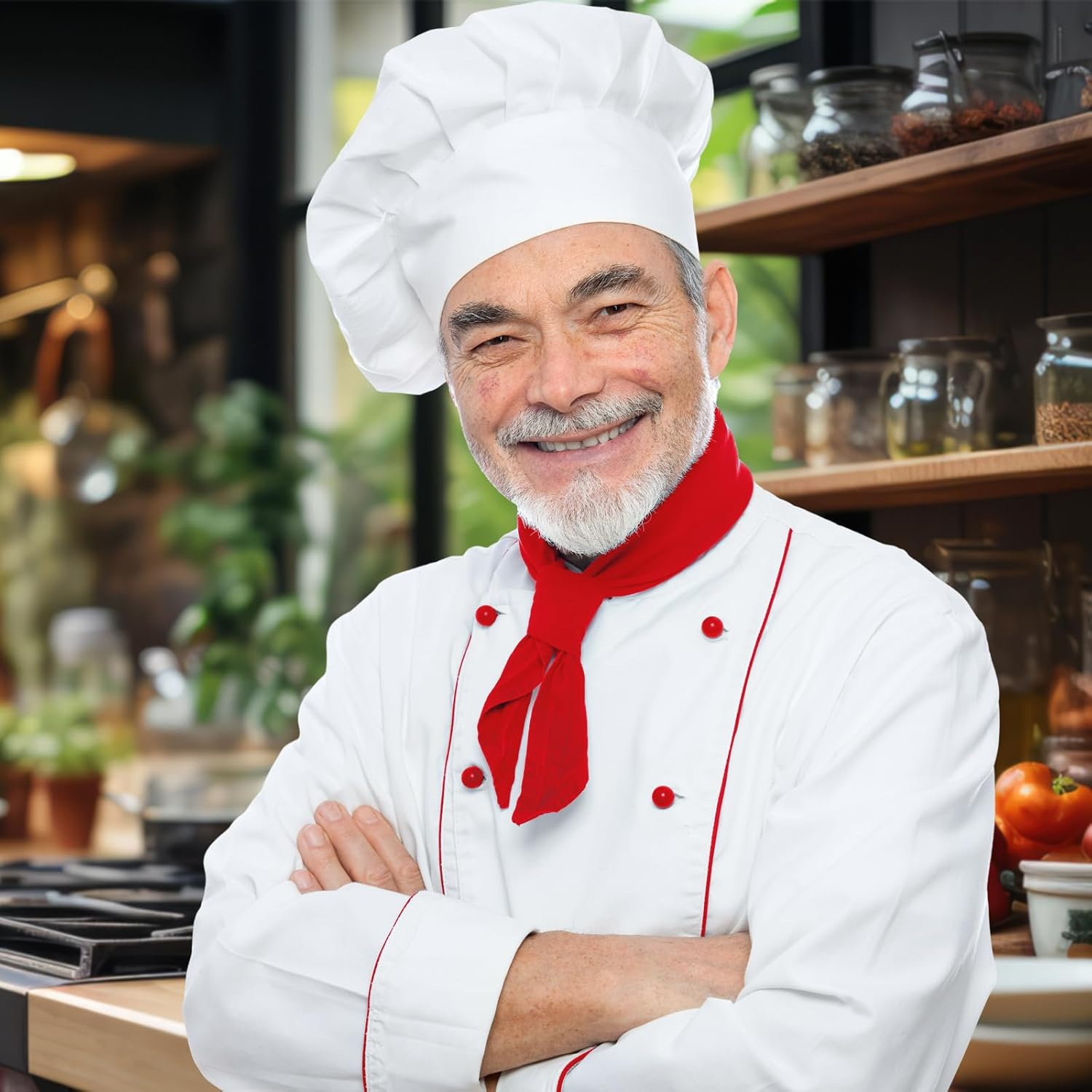 6 Pcs Chef Neckerchief Red Chef Scarf for Men Women Chef Neck Tie Wear Kitchen Work Restaurant Cooking BBQ, Red image number 4