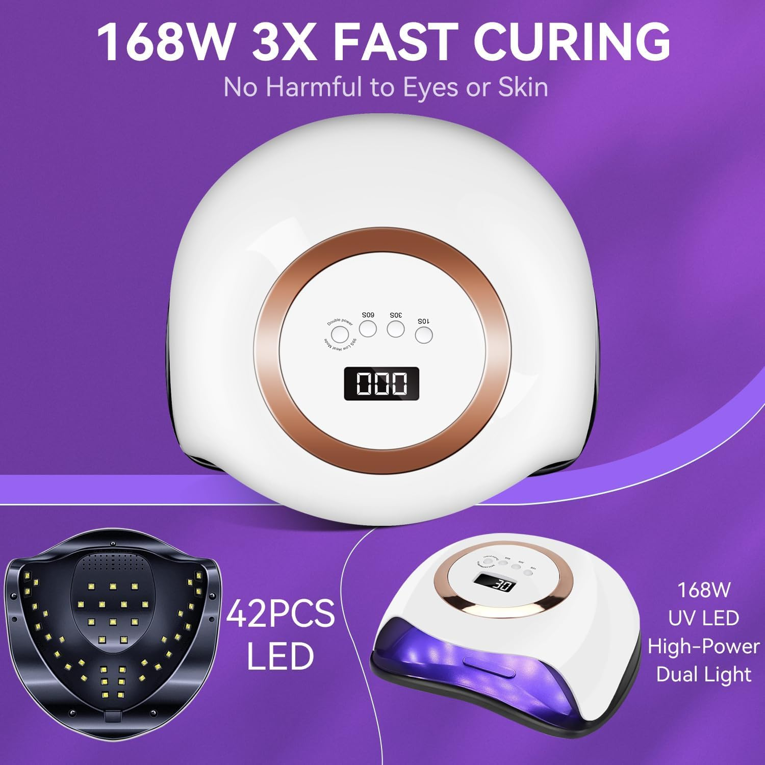 HEYMIX UV Nail Lamp, Ultra Fast Gel Nail Dryer 42 LED UV Curing Lamp for Nail Curing & Gel Nail Dryer with 4 Timer Setting, Professional 168W UV LED Nail Dryer for Gel Polish