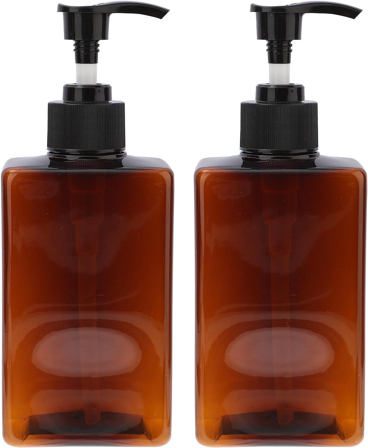 Minkissy 280Ml Pump Bottle Dispenser 2Pack Refillable Square Plastic Lotion Dispenser Empty Lotion Pump Bottle for Essential Oil Soap Lotion Shampoo, Bathroom/Kitchen/Travel Amber