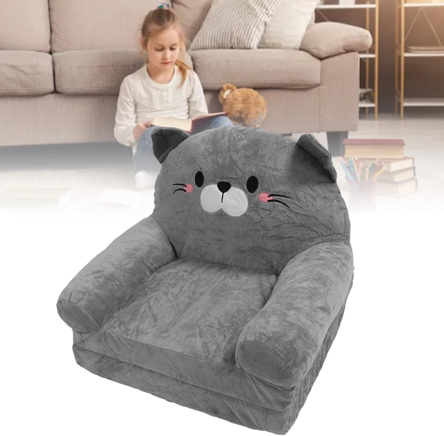 Toddlers Chair, Foldable Portable Toddler Armrest Chair Bed, Kids Fold Out Couch Bed for Napping Playing Sleeping Grey 3 Layer 2 Tier image number 2