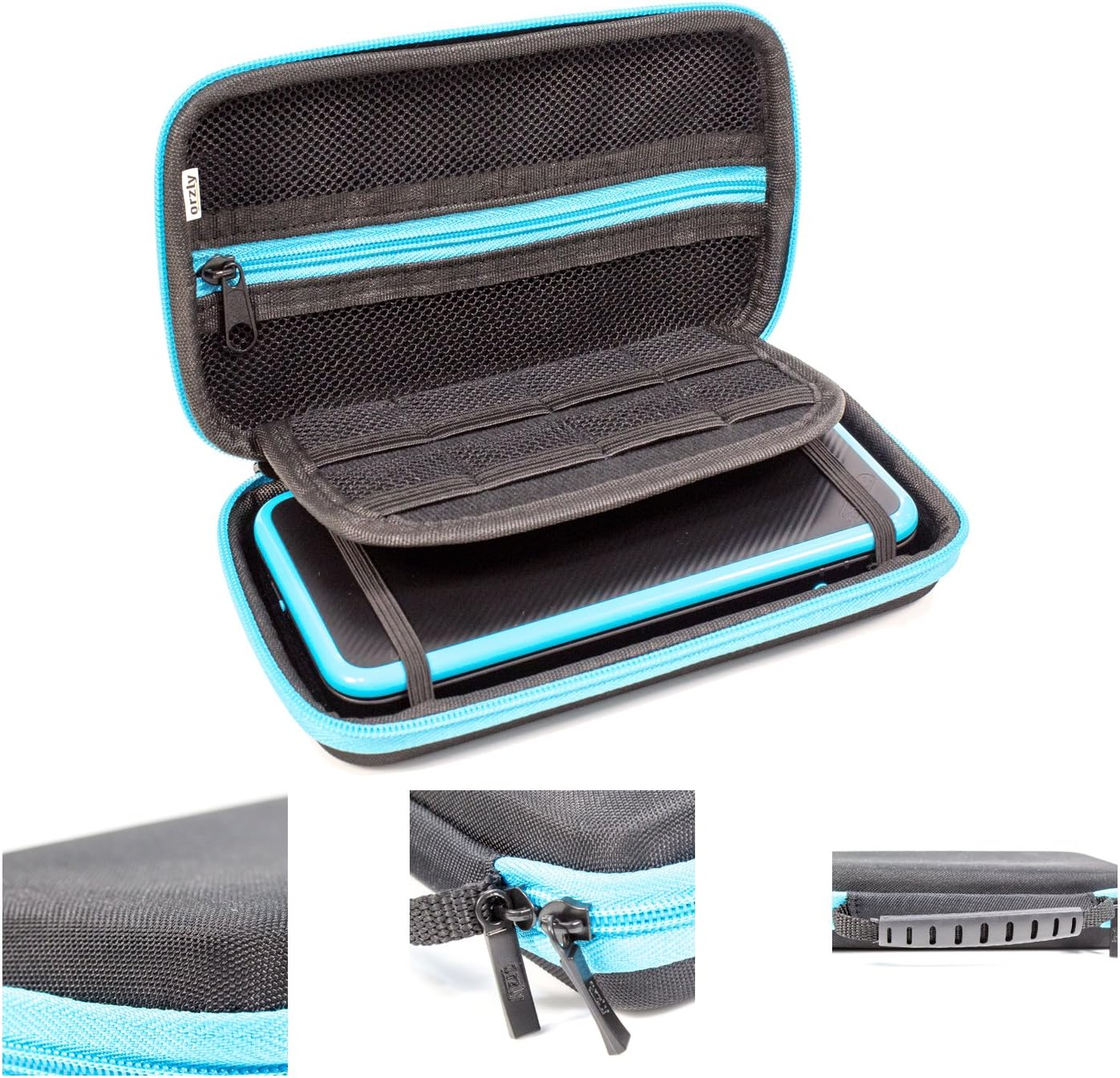 2DS XL Case, Orzly Carry Case for New Nintendo 2DS XL - Protective Hard Shell Portable Travel Case Pouch for New 2DS XL Console with Slots for Games & Zip Pocket - Blue on Black image number 3