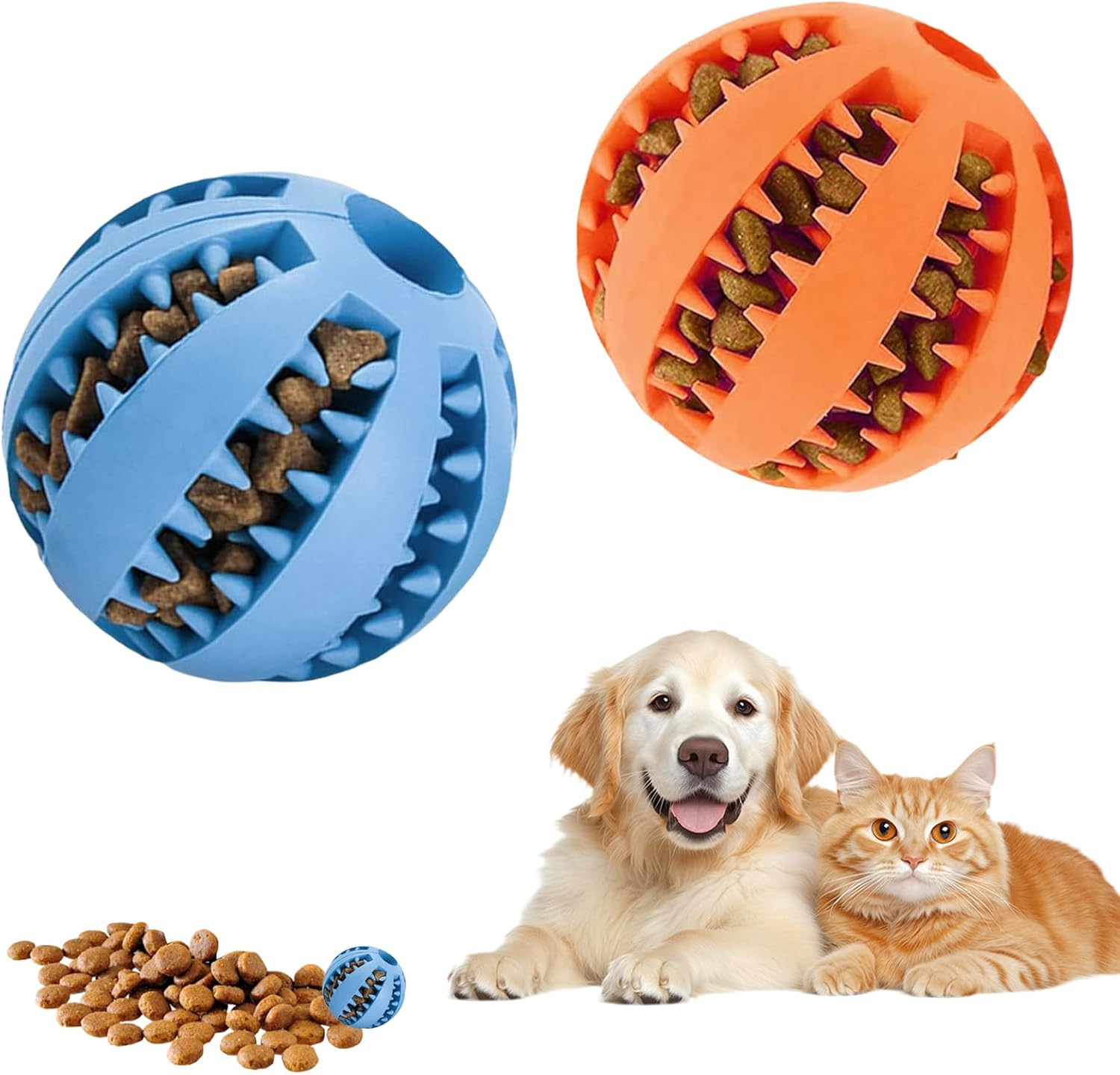 LUMOOM Pack of 2 Dog Toy Ball, Interactive Treat Dispenser, Intelligence Ball, Robust Dog Ball, Diameter 6 Cm, Natural Rubber Puppy Toy, Rubber Ball for Puppies (Blue + Orange) image number 3