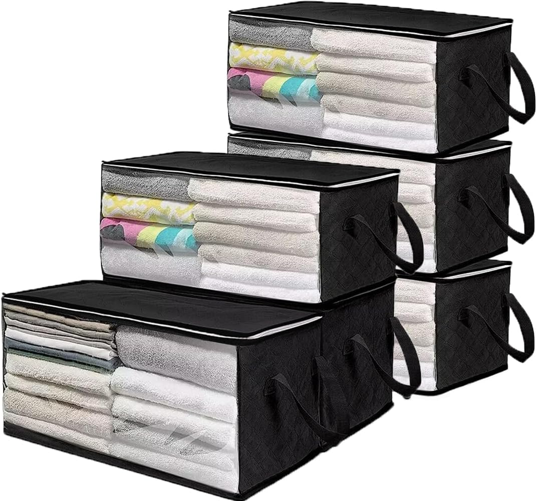 CJWLKJ 54L Clothing & Closet Storage Bags, 6 Pack Closet Organizers and Storage, Clothes Foldable Storage Bins with Handles, Storage Containers for Clothing, Blanket, Comforters, Toys, Bedding, Grey