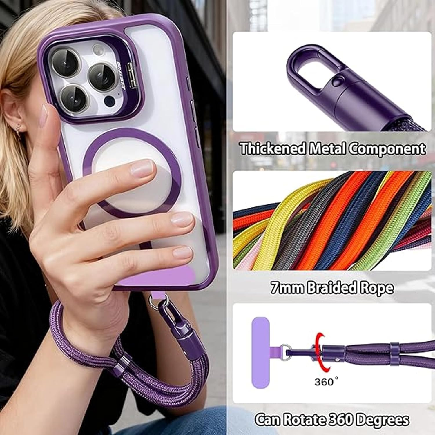 2 PCS Phone Wrist Strap, anti Theft Phone Strap, Mobile Phone Lanyard, 26Cm Wrist Strap Phone, (Purple + Camel) image number 1