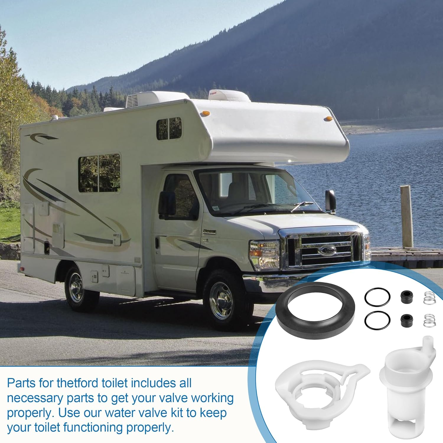 42049 Water Valve Style II Kit for Thetford Aqua Magic Style II Toilets, RV Toilet Flush Valve Kit Replacement Style II Permanent Toilets, Rv Toilet Parts for Thetford with Closet Flange Seal image number 6