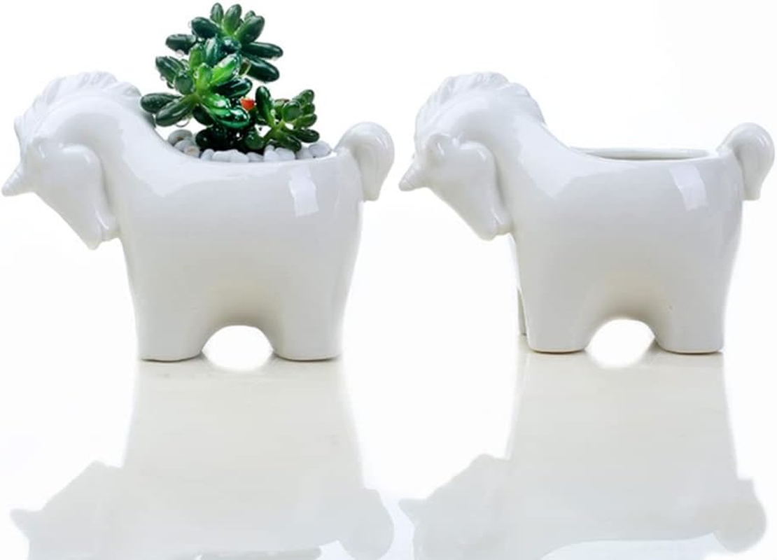 LIFKOME Cute Animal Shaped Succulent Planter with Drainage Hole, Ceramic, White, 12.8Cm X 6.8Cm (L W), Indoor, Perfect for Home & Office Decoration image number 4