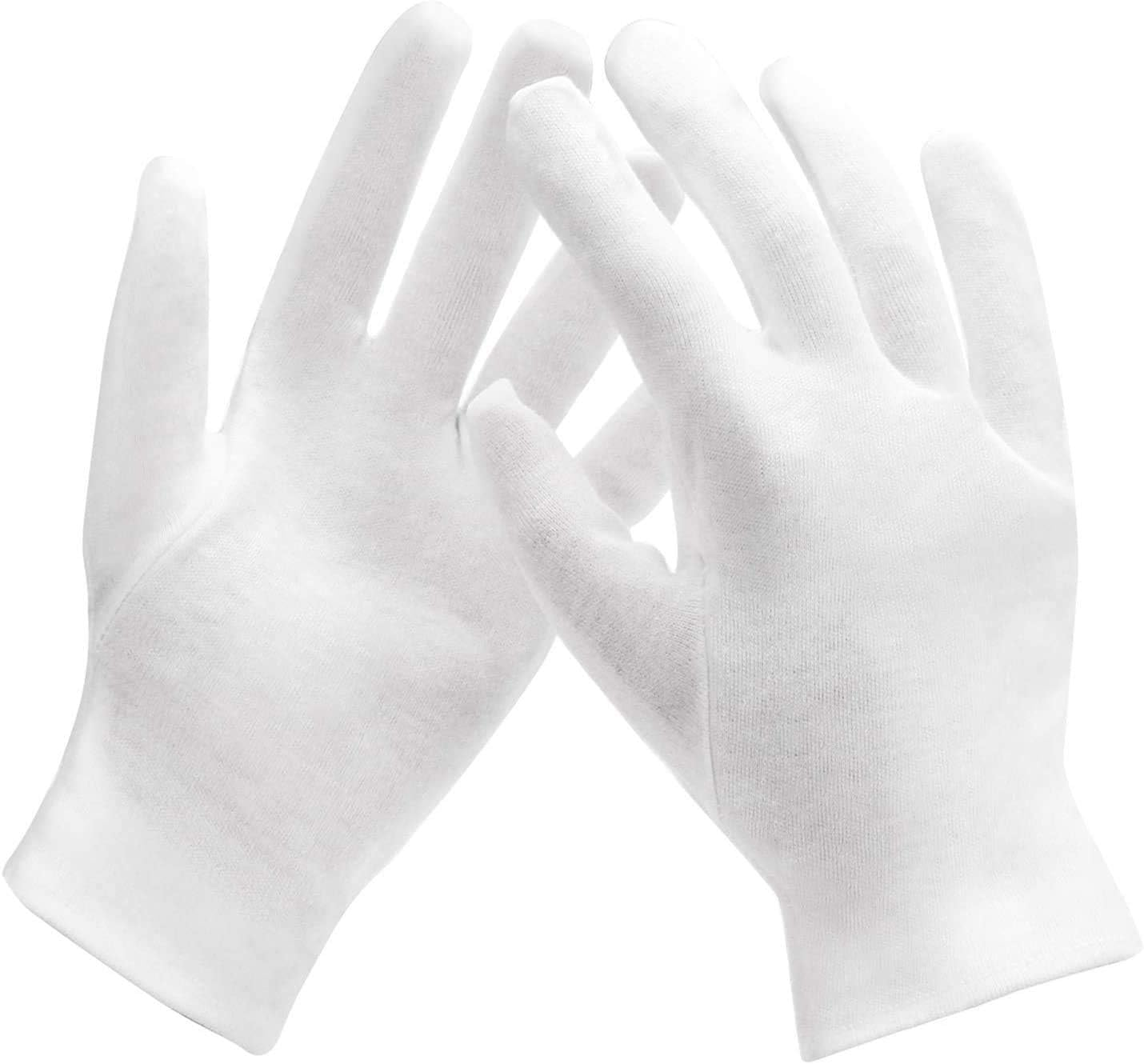 100% Cotton Gloves for Eczema,1 Pairs White Cotton Moisturizing Gloves over Night Bedtime | Cosmetic Inspection Premium Cloth Quality | Dry Sensitive Irritated Skin Spa Therapy Secure Wristband image number 1
