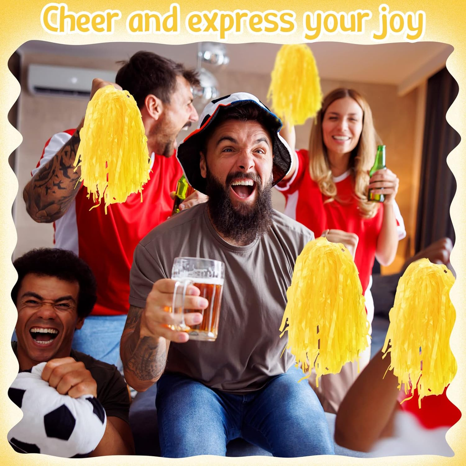 Meooeck 80 Pcs Cheerleading Pom Poms Sports Dance Cheer Pompoms with Handles Plastic Cheerleader Stuff for Sport Gymnastics Adults Cheering Team Party Decorations(Yellow) - Purple image number 4