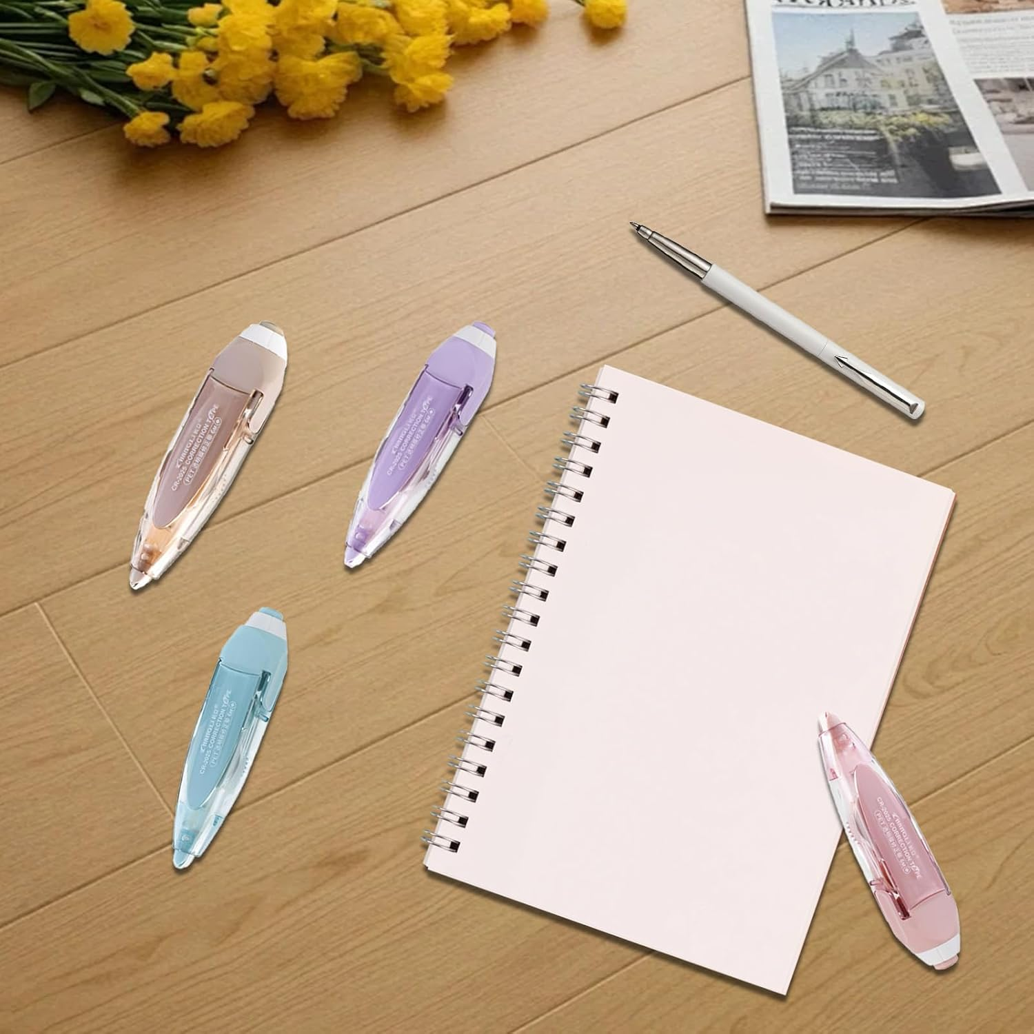 Fkereg Retractable White Out Pens 2 Pack with 2 Extra Refills, Cute Correction Tape Pen 5Mm X 24M, Refillable Whiteout Pen for Instant Correction Office Supplies, Purple & Brown image number 4