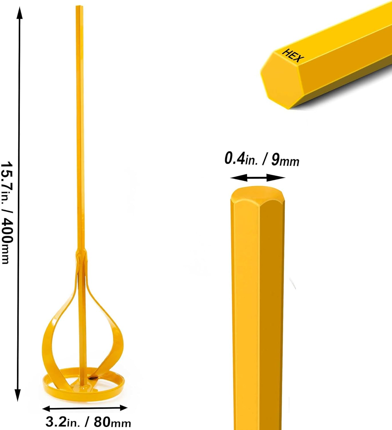 Viganoc Paint and Mud Mixers, Paint Stirrer for Drill Bits in 1 to 5 Gallon Drums, Fits All Standard Drill Bits, Hex Head Non-Slip, Easy to Clean, Paint and Plaster Mixers Stirrer Tools (Yellow)
