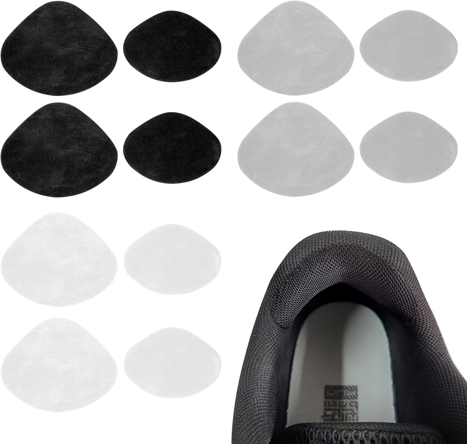 12 Pcs Shoe Heel Prevention Repair Patch - Shoe Hole Toeburst Patch & Insert, Self-Adhesive Sneaker Repair Labels for Toe & Heel Protection, Includes Four Black, Grey & White Pieces
