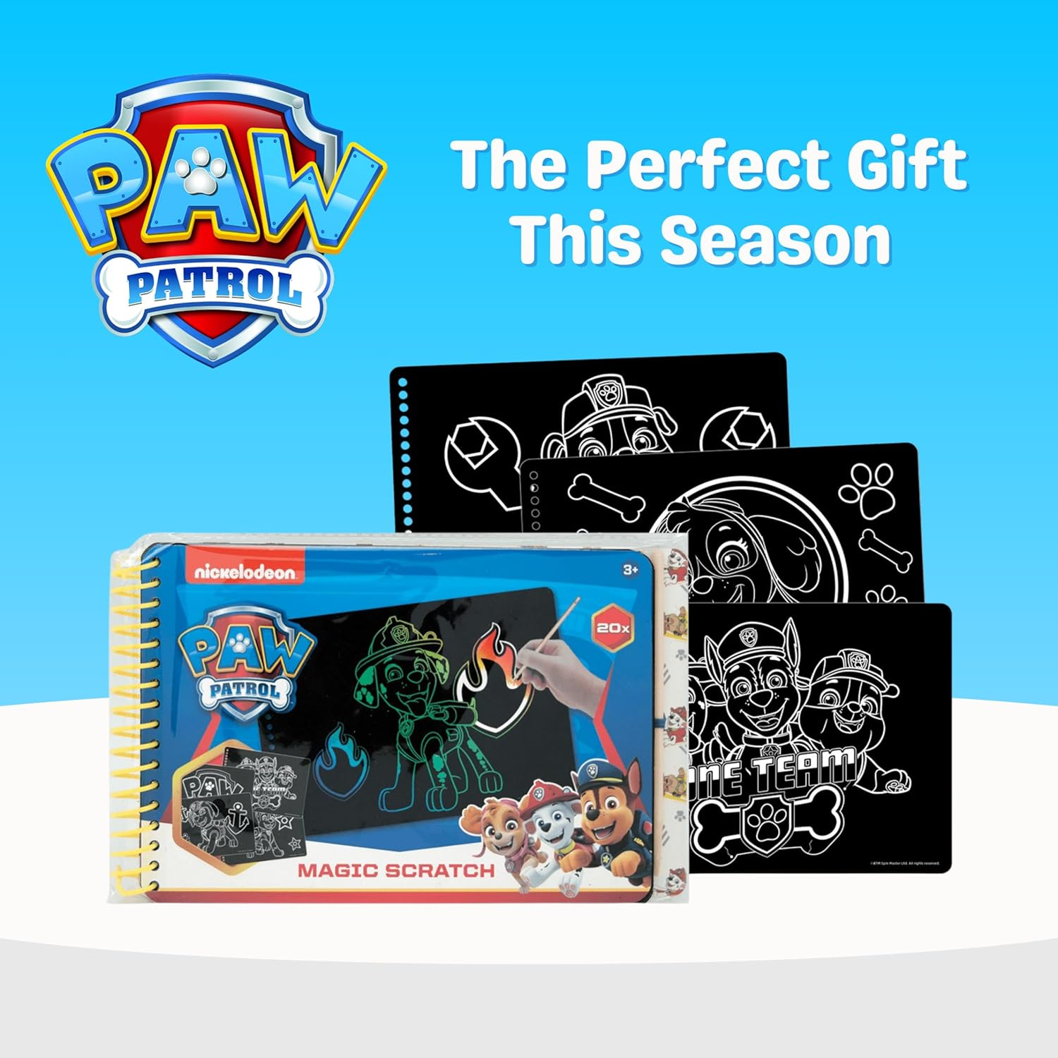 Paw Patrol Scratch Paper for Children, Activity Notebook for Children, Includes 20 Sheets of Scratch Paper and Wooden Pens, Craft Set for Children image number 1