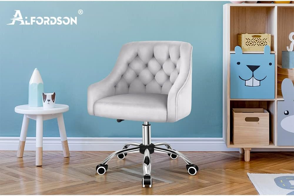 ALFORDSON Velvet Office Chair Swivel Fabric Armchair Computer Desk Chair Modern Home Office Chair Height Adjustable Mid-Back Task Chair for Kids Adult Study Work, Living Room, Bedroom (Ellie Grey) - Alvis Dark Grey image number 3