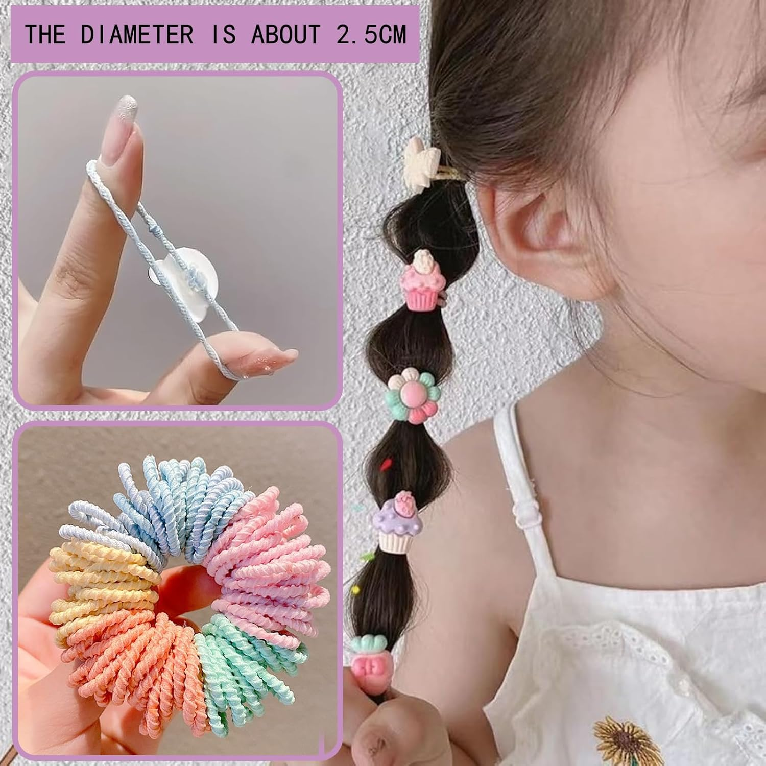 SWYSGS Pack of 40 Hair Bobbles Girls, Colours Small Hair Scrunchies, Mini Seamless Hair Bands, Hair Band, Baby Multicoloured Soft Scrunchie Small for Girls, Children, Toddlers, Baby image number 5