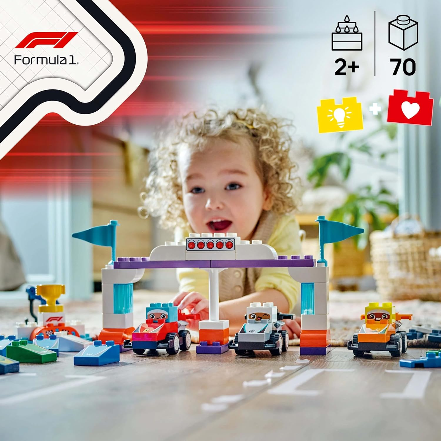 LEGO DUPLO F1 Team Race Cars & Drivers Building Set with 10 F1 Toy Cars and a Crane, Formula One Kids Vehicle Playset for 2 plus Year Old Toddlers, Boys & Girls, Helps Build Fine Motor Skills 10445 image number 5