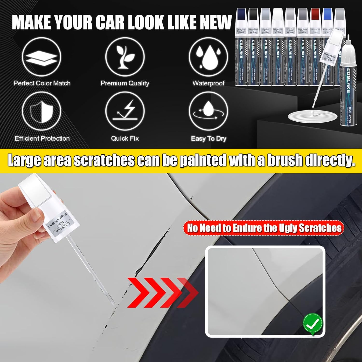 Car Touch up Paint(Platinum White Pearl(Nh-883P)) for Acura, Car Paint Scratch Repair Kit, Quick & Easy Solution to Repair, 2 in 1 Scratch Remover Pen with 2PCS Disposable Micro Applicators