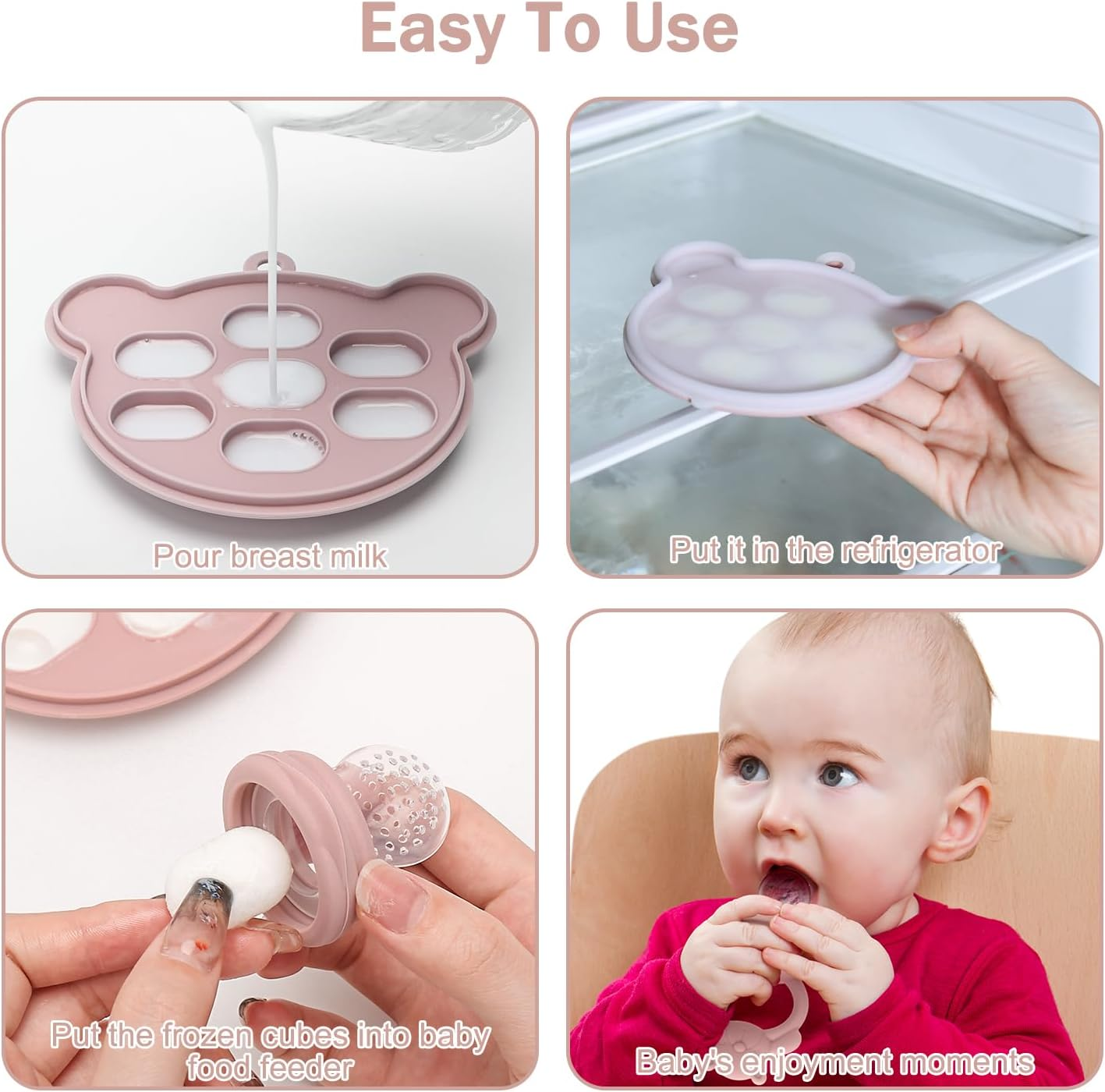 MISSLILI Baby Silicone Fruit Food Feeder Pacifier & Breastmilk Popsicle Freezer Molds, Chick Teether Toy & Baby Food Storage Containers Frozen Ice Tray for Baby Feeding Teething Safely, BPA Free image number 6