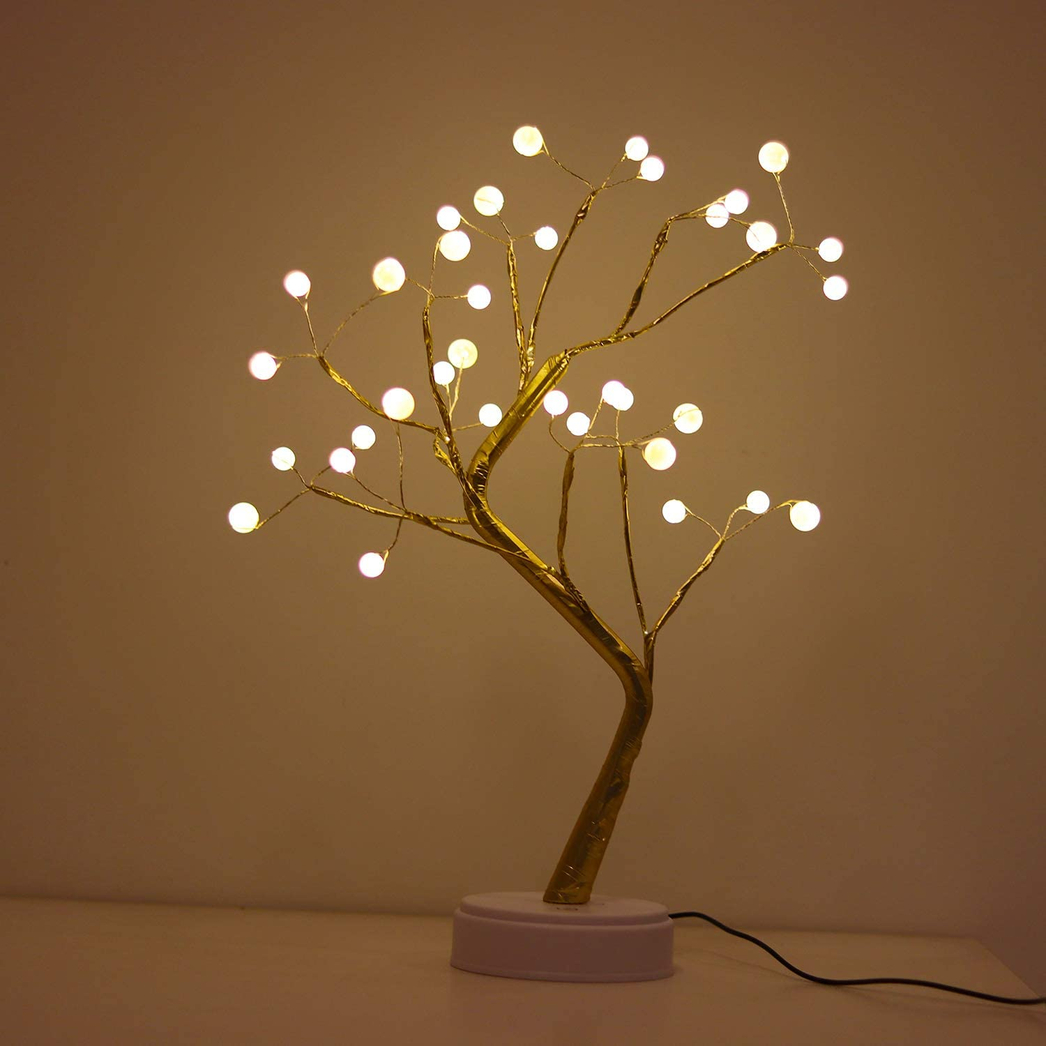 Bonsai Lighted LED Shimmer Table Top Light - Battery & USB Powered Touch Switch Lit Pearl Branch for Holiday Home Decorative Twinkling Fairy Light Spirit Tree (TLGWW-P36)