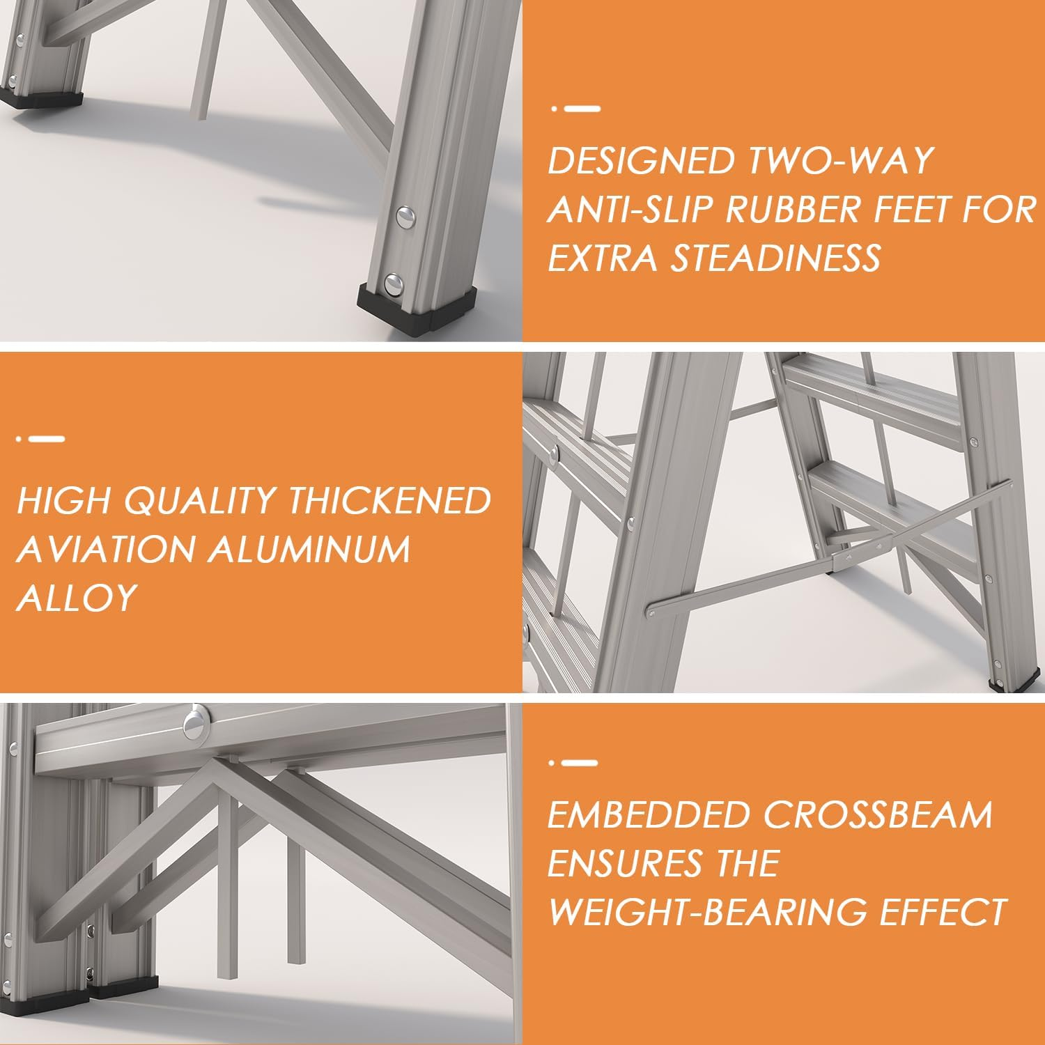 Aluminum Foldable Twin Front Collapsible a Frame 3-Step Ladder, Compact Step Stool with Wide Anti-Slip Pedal, EN131, 330Lb Capacity image number 2