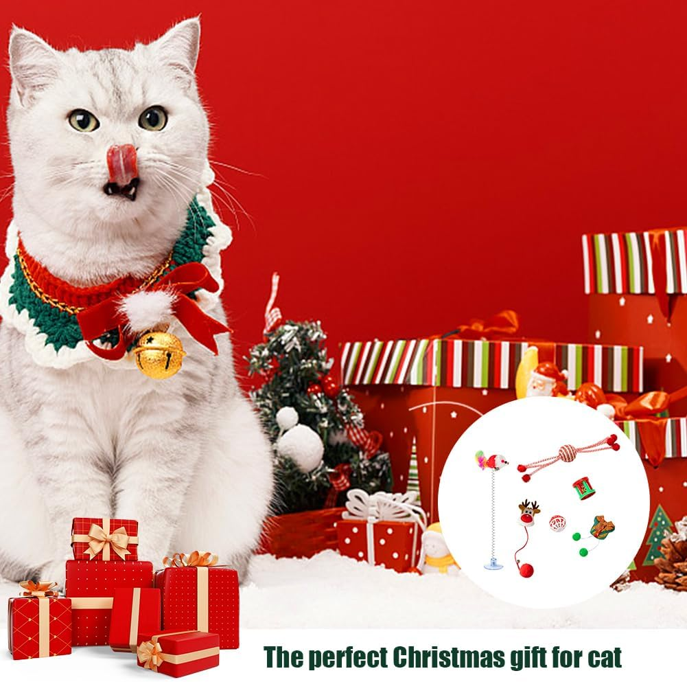 Christmas Cat Toy Interactive Cat Toy Kitten Toy for Indoor Aid Cat Feather Toy Wall Toy Stocking Gifts Set Kitten Chew Game Toy (6 Pieces A) image number 1