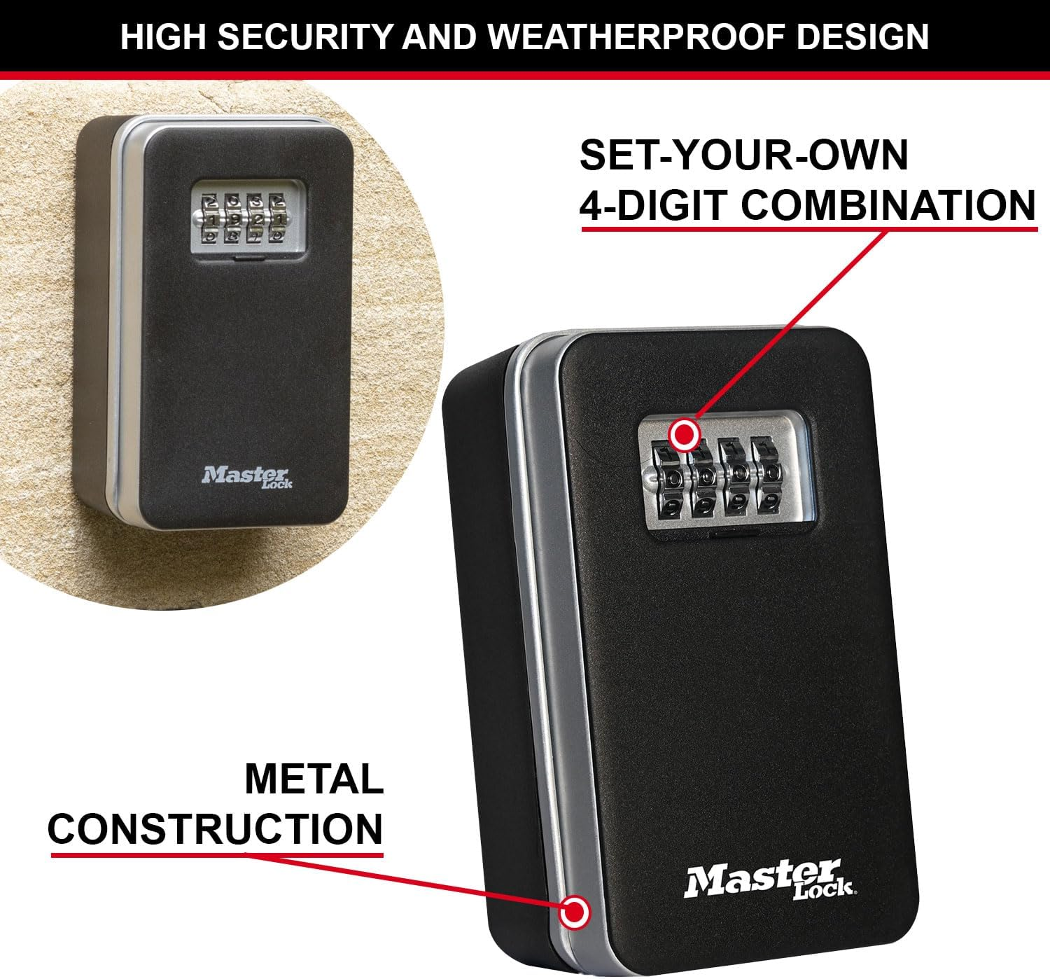 Master Lock Key Safe Wall Mounted Pull to Open Medium Size Outdoor, Mounting Kit, for Home Office Industry 5410EURD image number 1